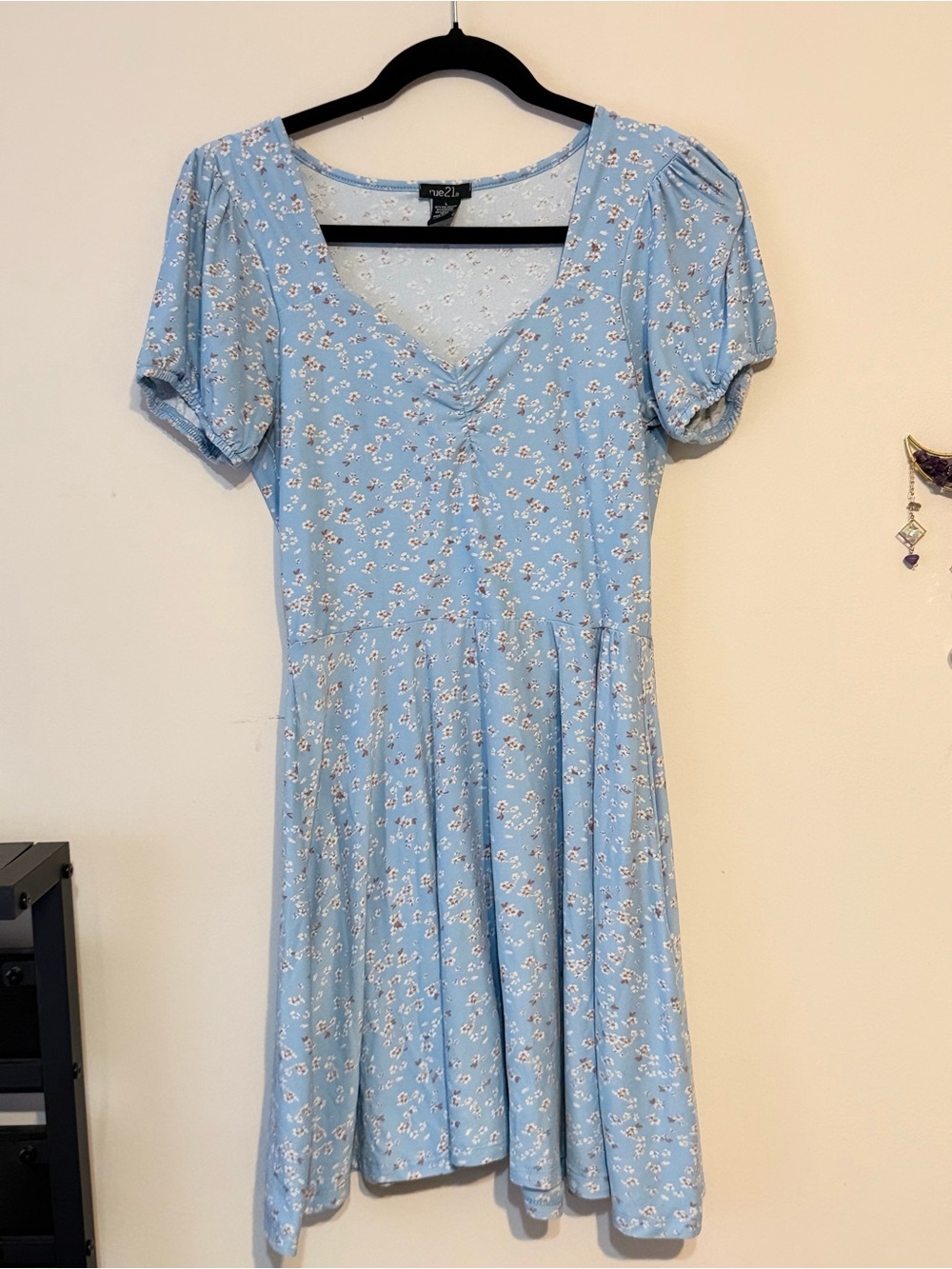Rue21 Light Blue Floral Puff Sleeve Fit-and-Flare Mini Dress